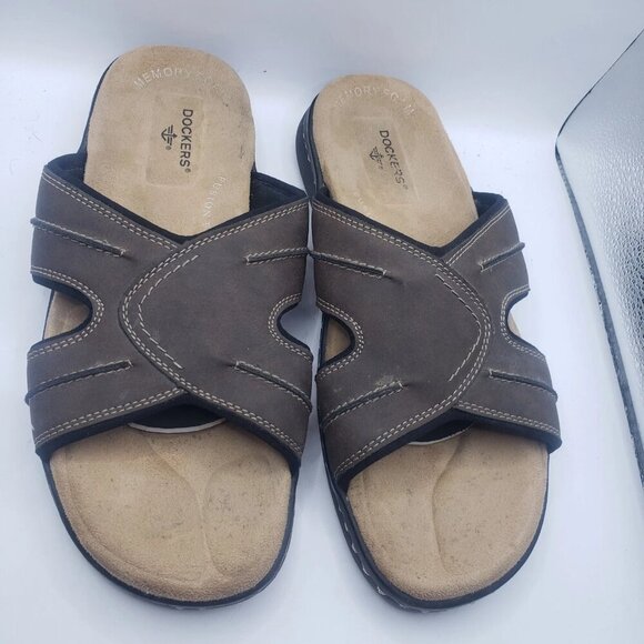 Men's 10 Dockers Sunland Slide Sandal 90-71392 Dark Tan FABRIC-AND-SYNTHETIC GUC - Picture 2 of 8